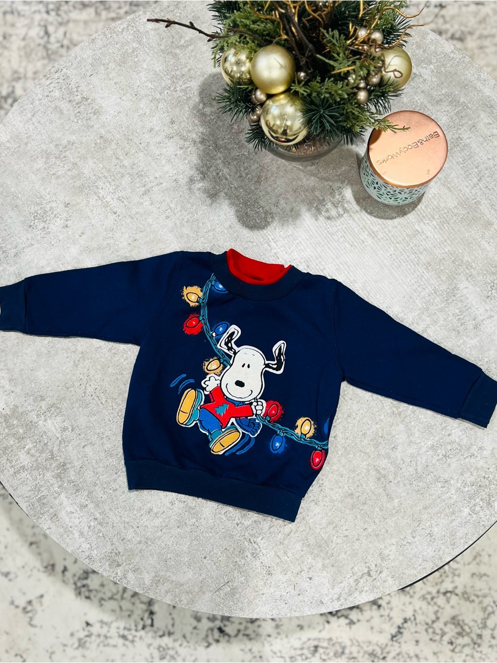 Rare Vintage Snoopy Christmas Tree Lights Blue Toddler Sweater 24 Months